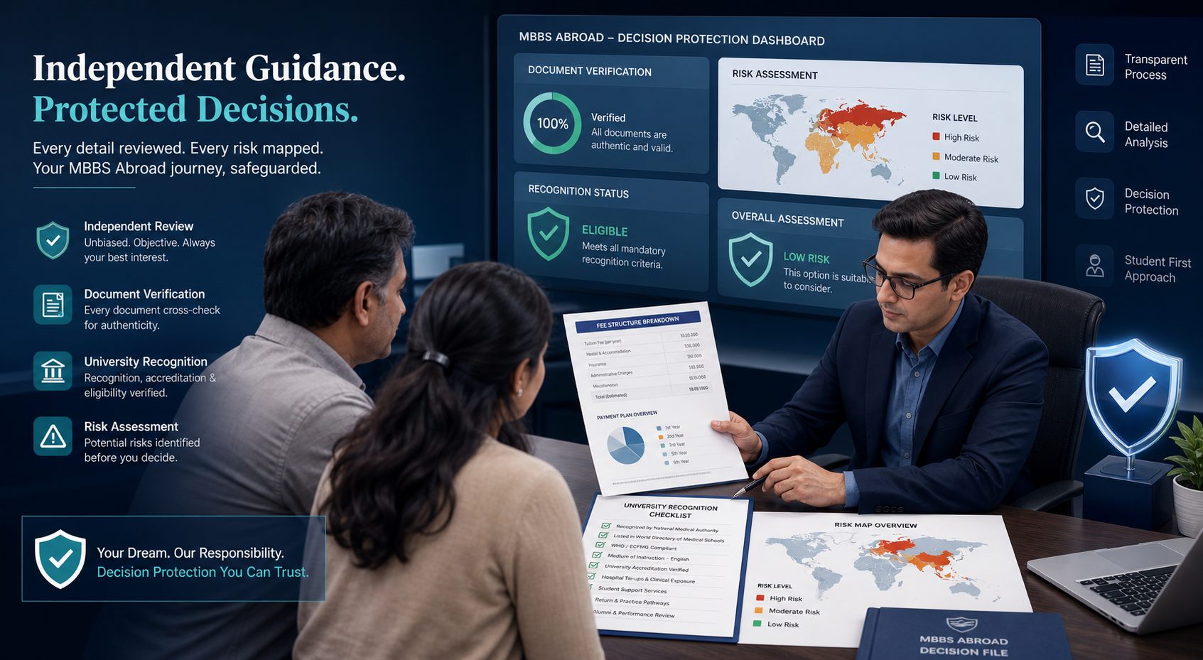 Family reviewing MBBS abroad risk and guidance documents